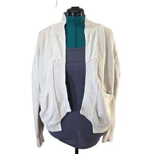 Free People We The Free Oversized Knit Cardigan Cream‎ Textured Open Front XL